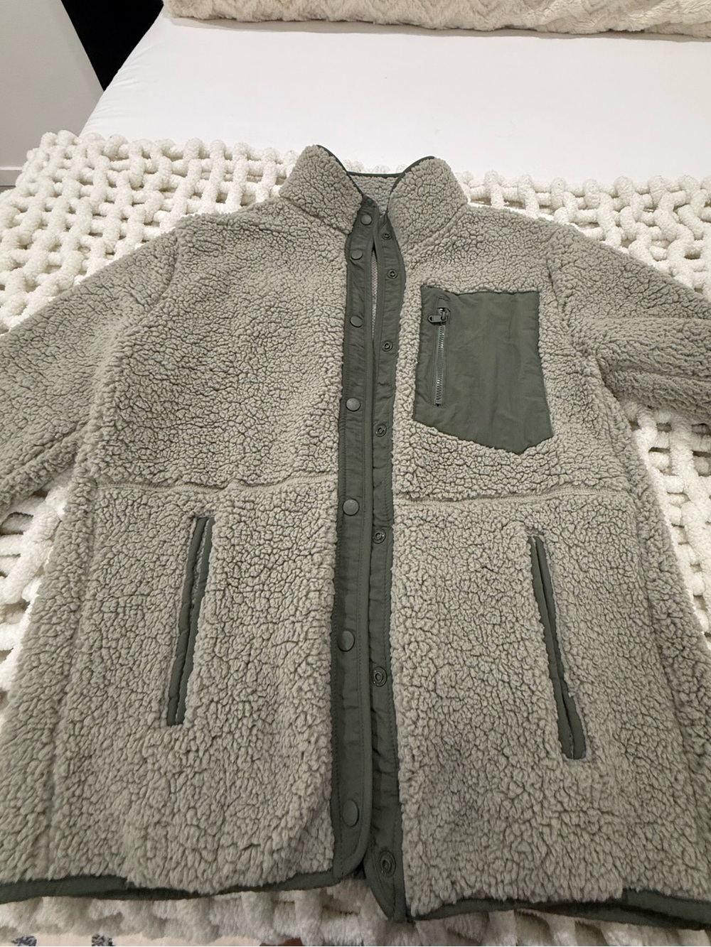 Bershka Olive Green Sherpa-Lined Jacket